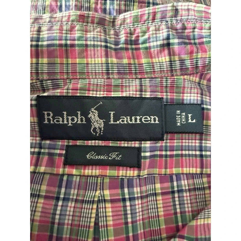 Polo Ralph Lauren Pastel Plaid Button Front Oxford Shirt Classic Fit L Large